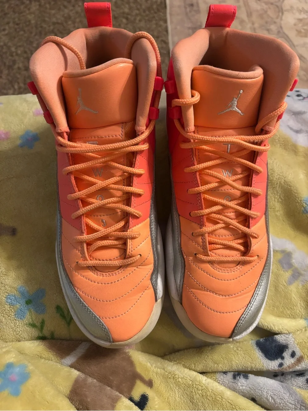 Jordan 12 Retro Sunrise High-Top Sneakers in Pink, Orange & Silver